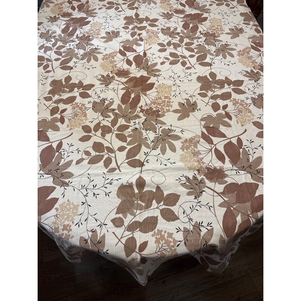 Vintage‎ Floral Tablecloth 60x50" Taupe & Beige Leaf Print